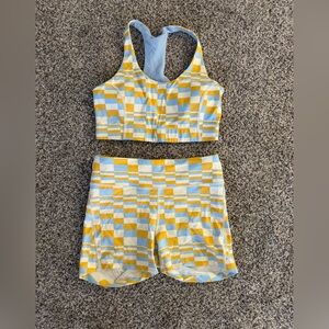Outdoor Voices Yellow and Blue Checkered Activewear Set